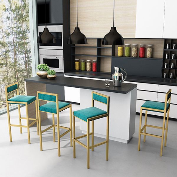 Indoor Glam Counter Stool Footrest Low Back Rectangle Upholstered Dining Stool