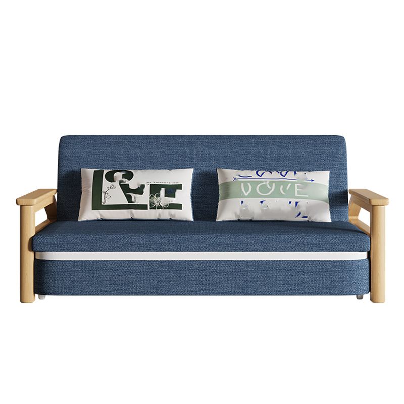 Scandinavian Blue Futon Sleeper Sofa Square Arms Futon and Mattress