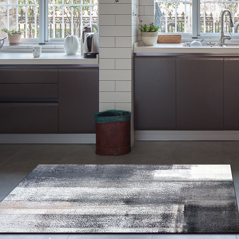 Industrial Brushstroke Painting Pattern Rug Grey Polyester Rug Washable Non-Slip Backing Area Rug for Bedroom