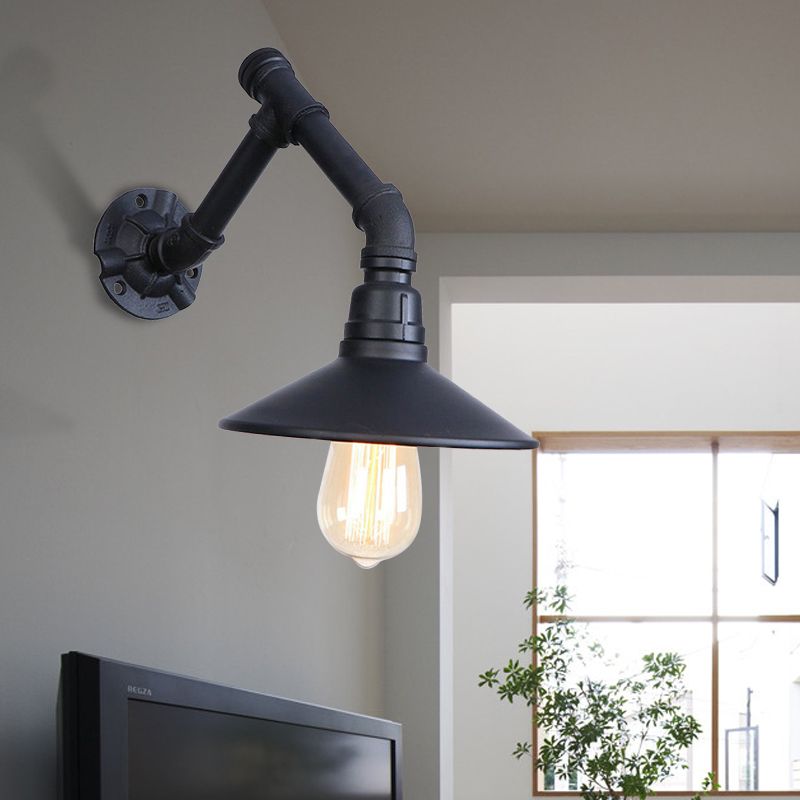 Vintage stilvolle konische Wandleuchte mit Rohrdesign 1 Kopfmetall -Wandlicht in Schwarz für Schlafzimmer