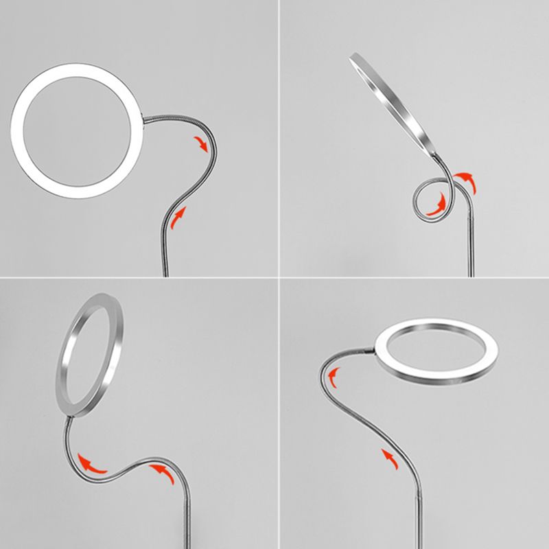 Silver Ring Shade Floor Light Simple Style Metal LED Flexible Stand Up Lamp for Bedroom