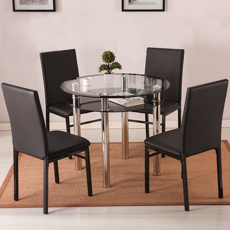 Contemporary 35.4" Round Dining Table Clear Tempered Glass Table with 4 Legs