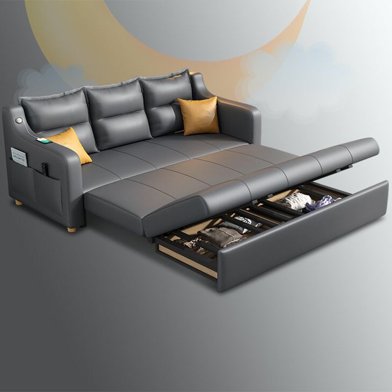 31" Wide Contemporary Futon Sofa Bed Gray Pillow Back Sleeper Sofa
