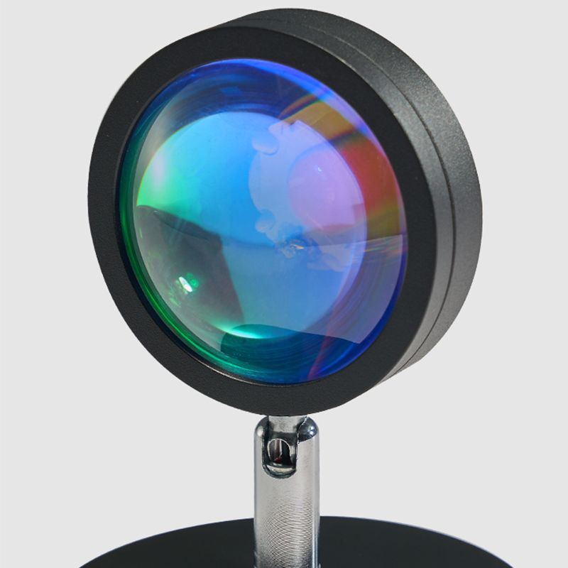 Round Sunset Projection Lamp Trendy Modern Metal Bedside LED Wall Light in Black