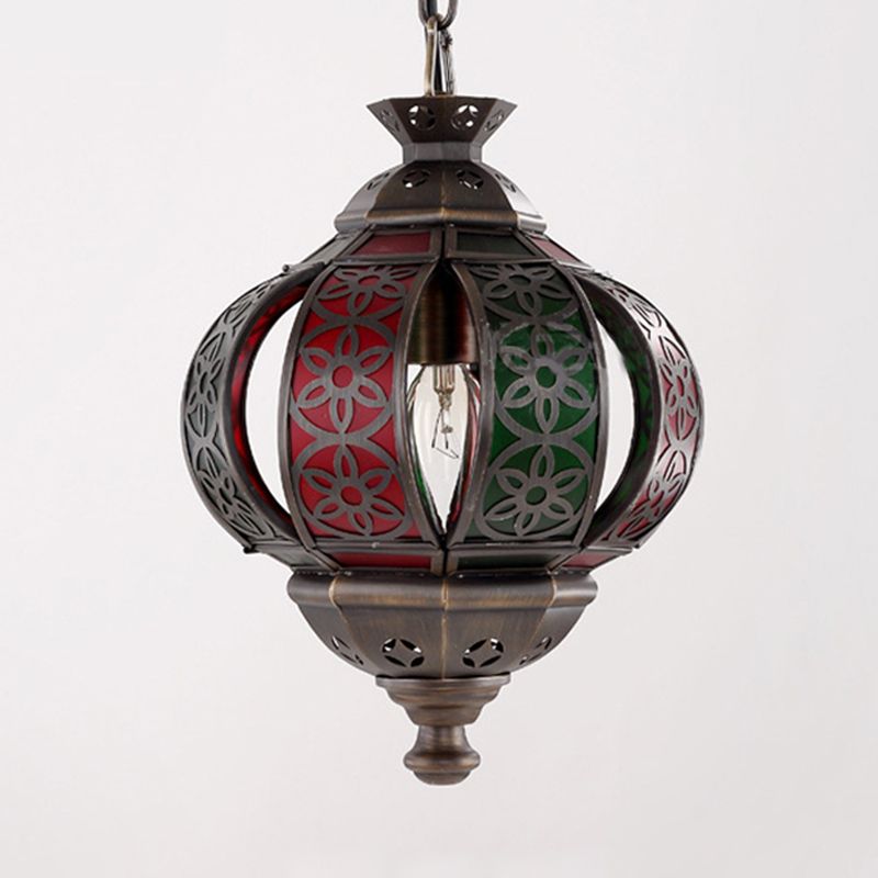 Laser Cut Pendant Light Traditional Metal 1 Head Suspended Lighting Fixture in Bronze