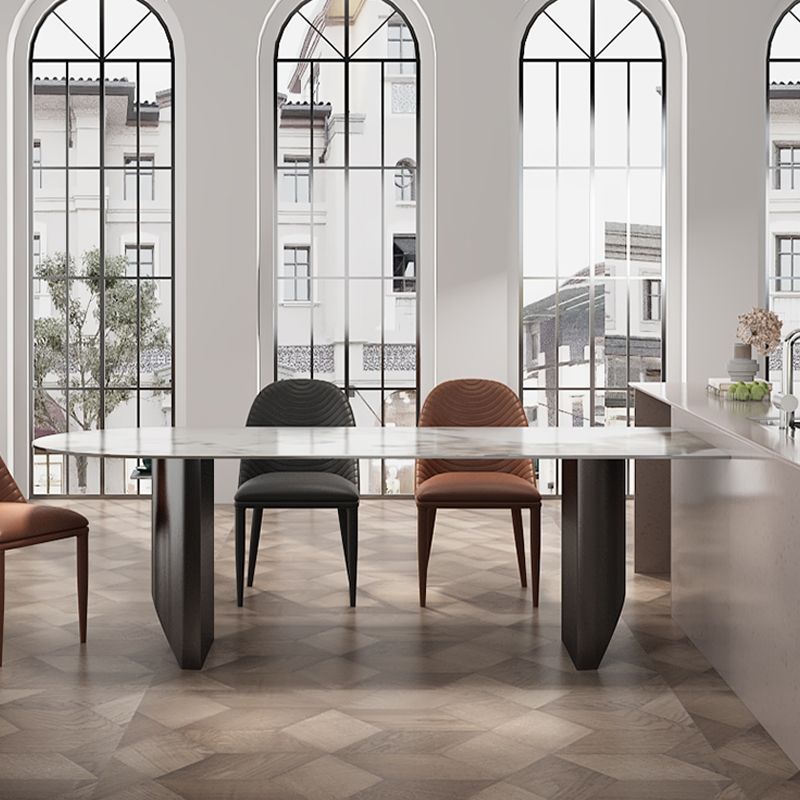 Sintered Stone Dining Table Traditional Luxury Double Pedestal Table for Kitchen