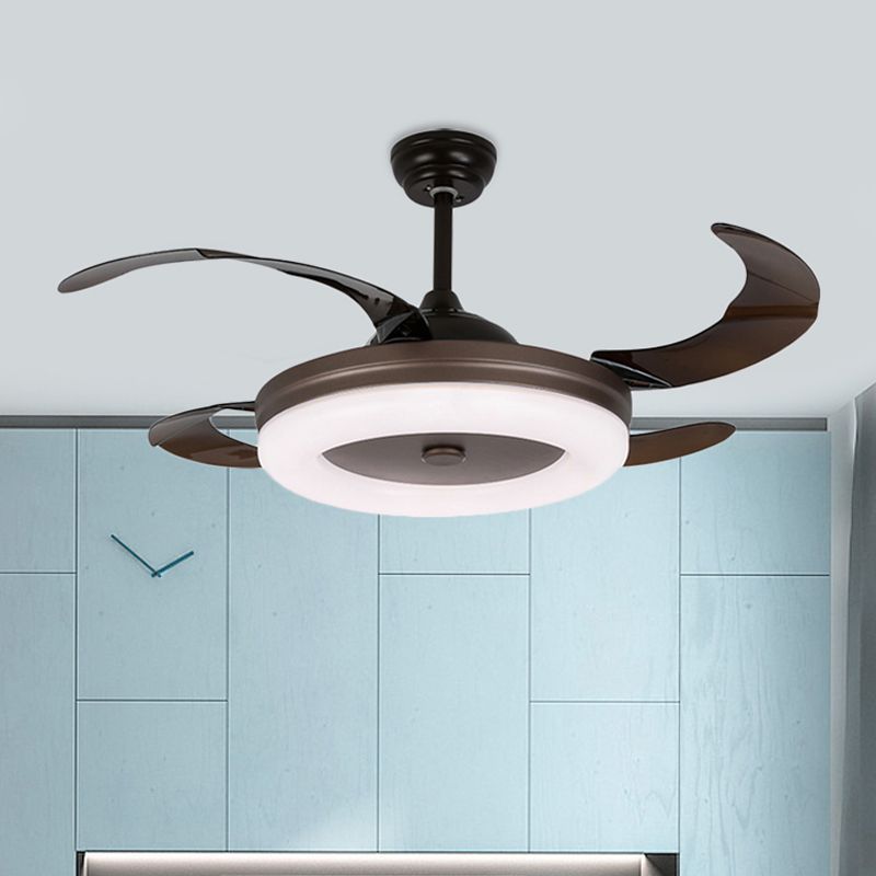 42 "W Simple Circle Pendant ventilator Licht Led metaal Semi -spoelmontage Verlichting in koffie met 4 messen, op afstand/muurregeling/afstandsbediening en muurregeling