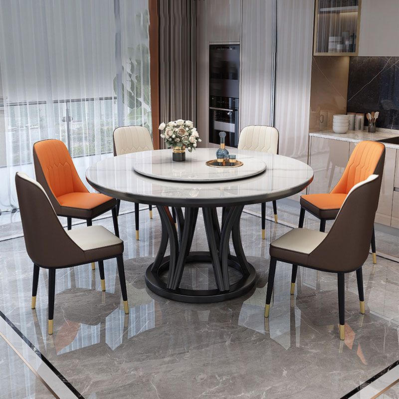 Modern Stone Round Folding Table Solid Wood Pedestal Casual Dining Table