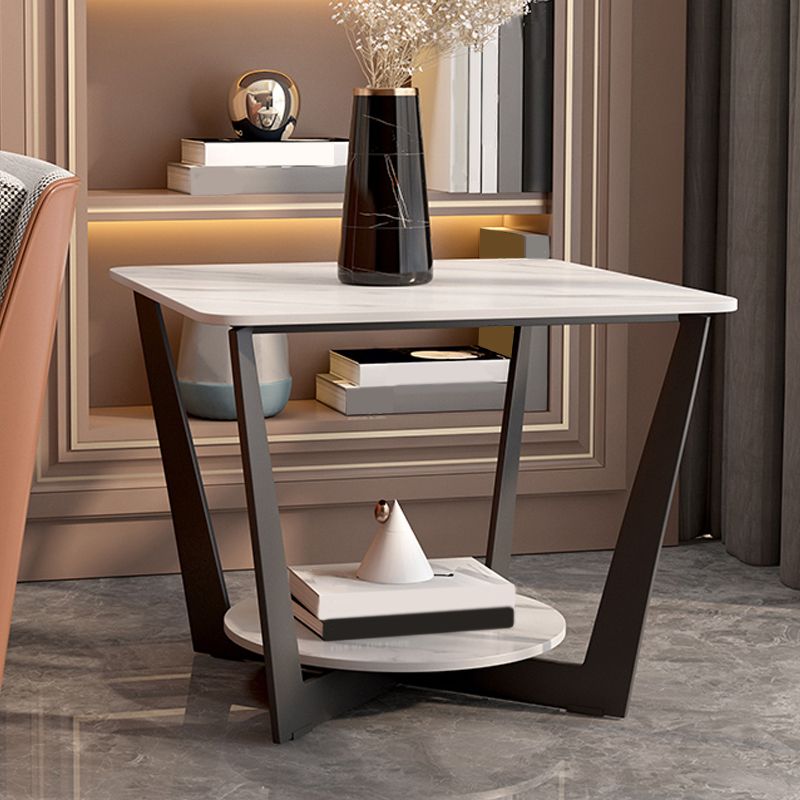 Cross Legs Slate End Table Modern Square End Table with Storage