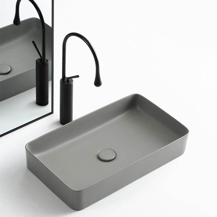 Modern Bathroom Sink Porcelain Rectangular with Pop-Up Drain Vessel Lavatory Sink