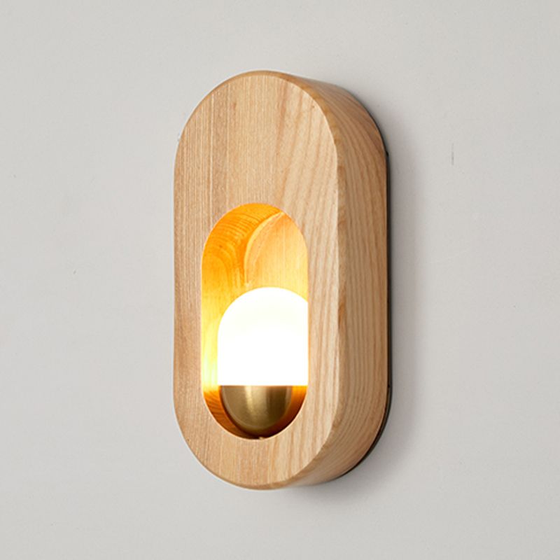 Modern Simple Wall Mount Light Ellipse Shape Wooden Wall Lamp for Bedroom