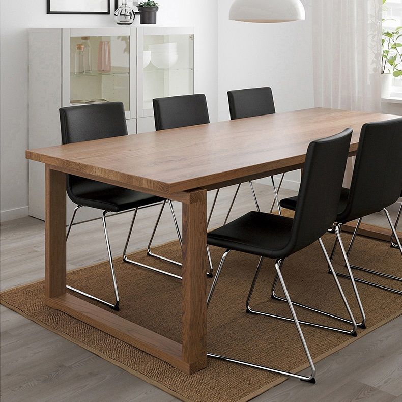 Mesa de comedor Glam de madera maciza marrón, mesa de comedor estándar con forma rectangular para cocina