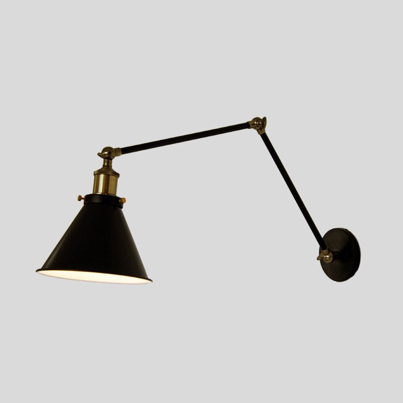 Black Cone Wall Sconce in Industrial Retro Style Wrought Iron Wall Lamp for Interior Spaces