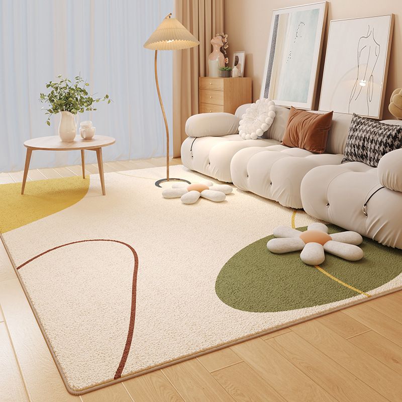 Beige Modern Rug Polyester Contrast Color Area Rug Non-Slip Backing Rug for Living Room
