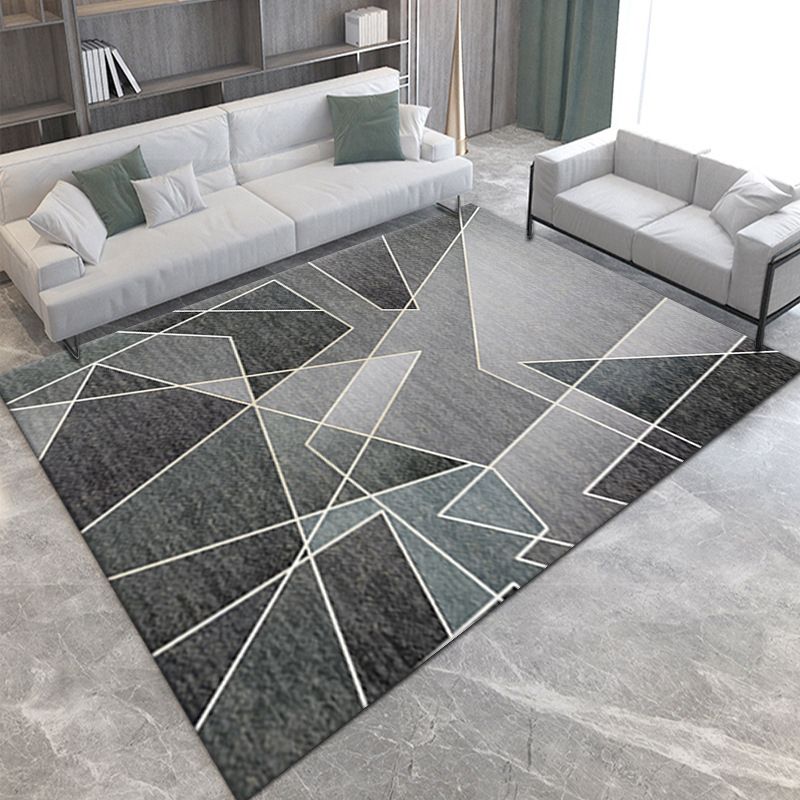 Black Modern Area Rug Polyester Graphic Rug Washable Indoor Rug for Living Room