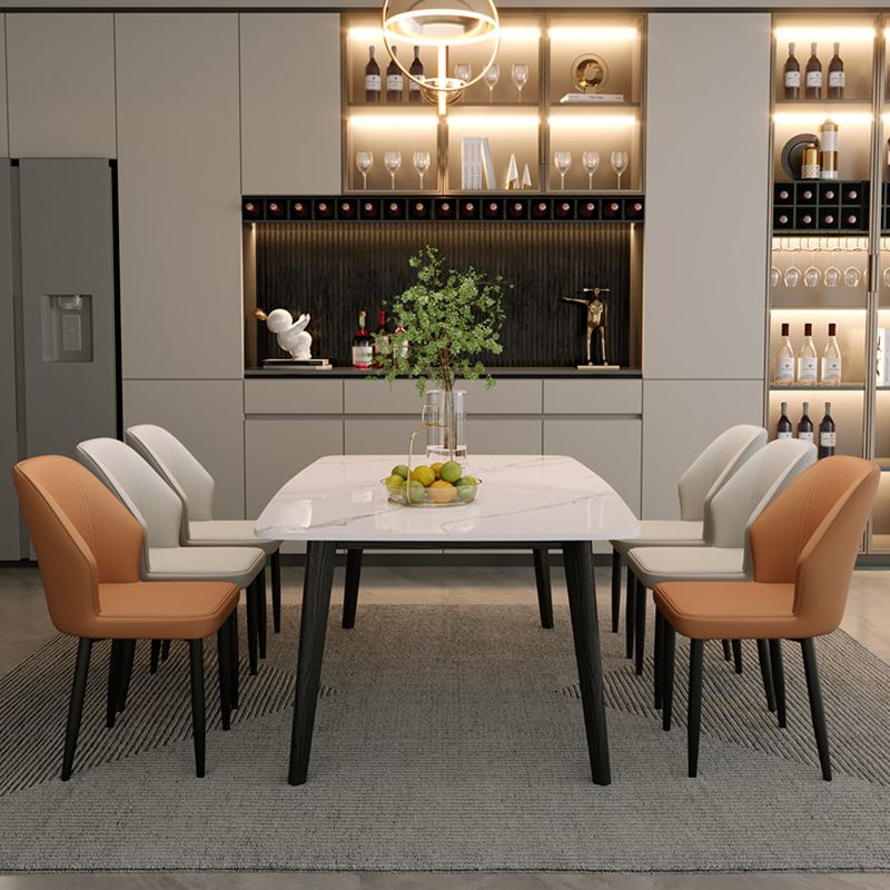 Rectangular Dining Room Table Stone Tabletop with Solid Wood Legs