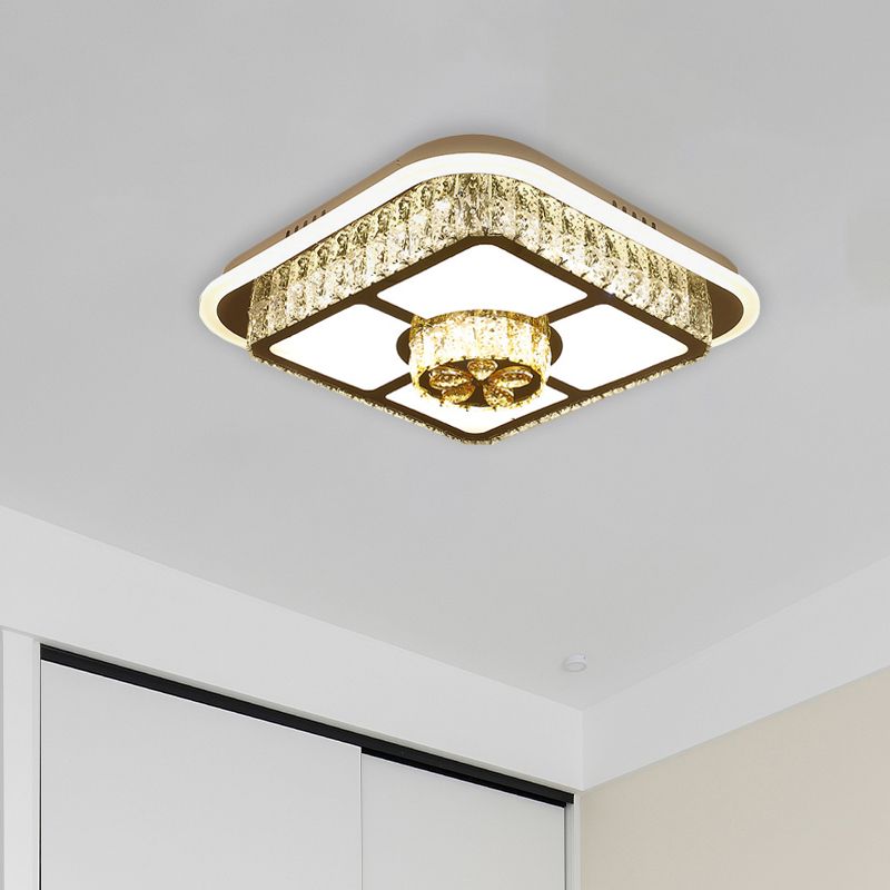 Crystal-Encrusted White Ceiling Flush Square and Round/Flower/Diamond Modernist LED Flushmount Lighting for Bedroom