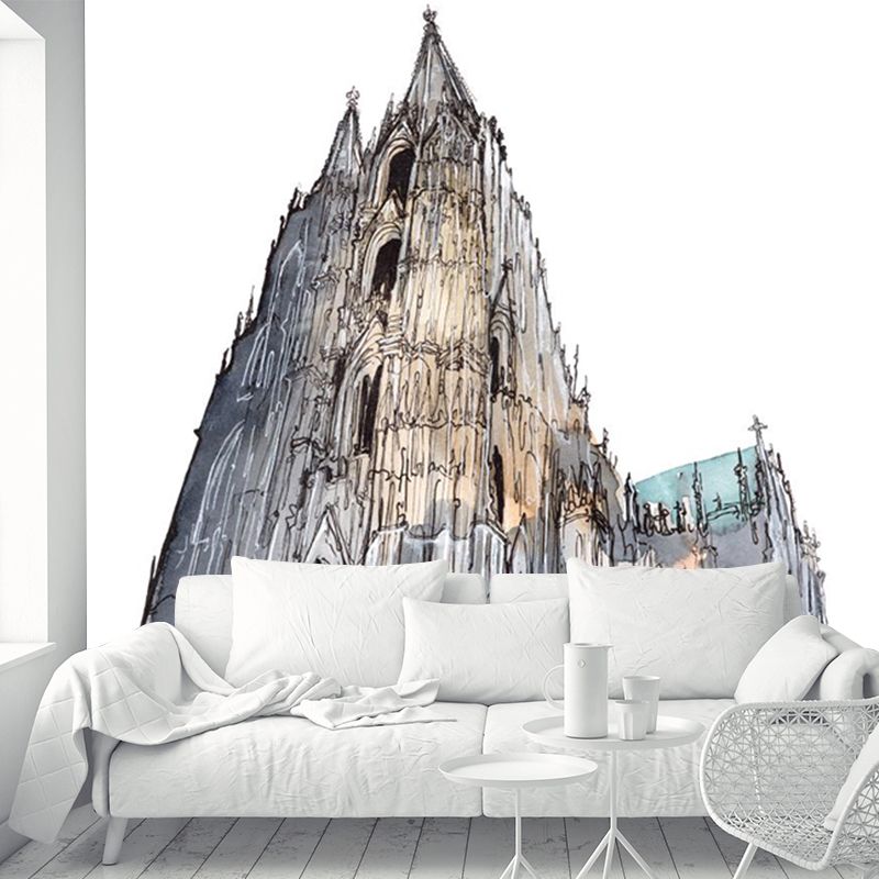 Pastel Watercolor Landmark Wall Mural Architecture Modern Moisture Resistant Wall Decor