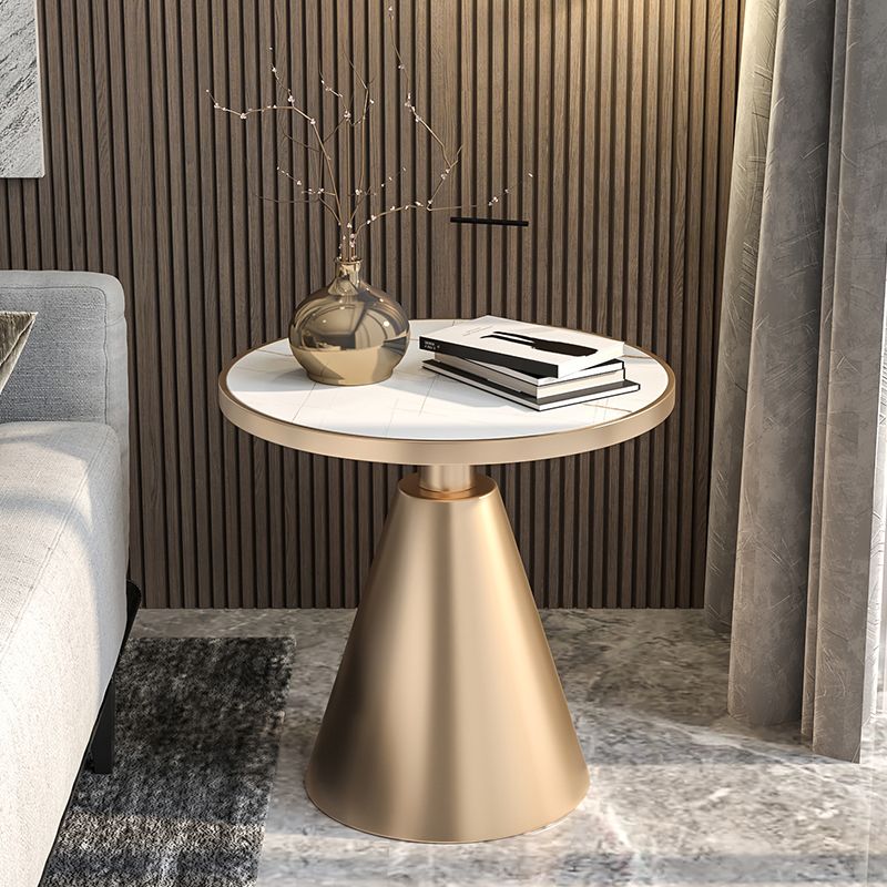Glam Round Modern Block Side Table Sintered Stone Pedestal End Table