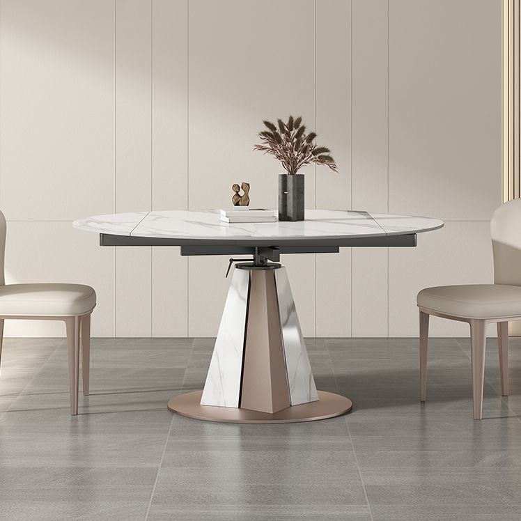 Modern Scalable Dinette Set 1/2/3/7/9 Pieces Round White Sintered Stone Dining Table Set