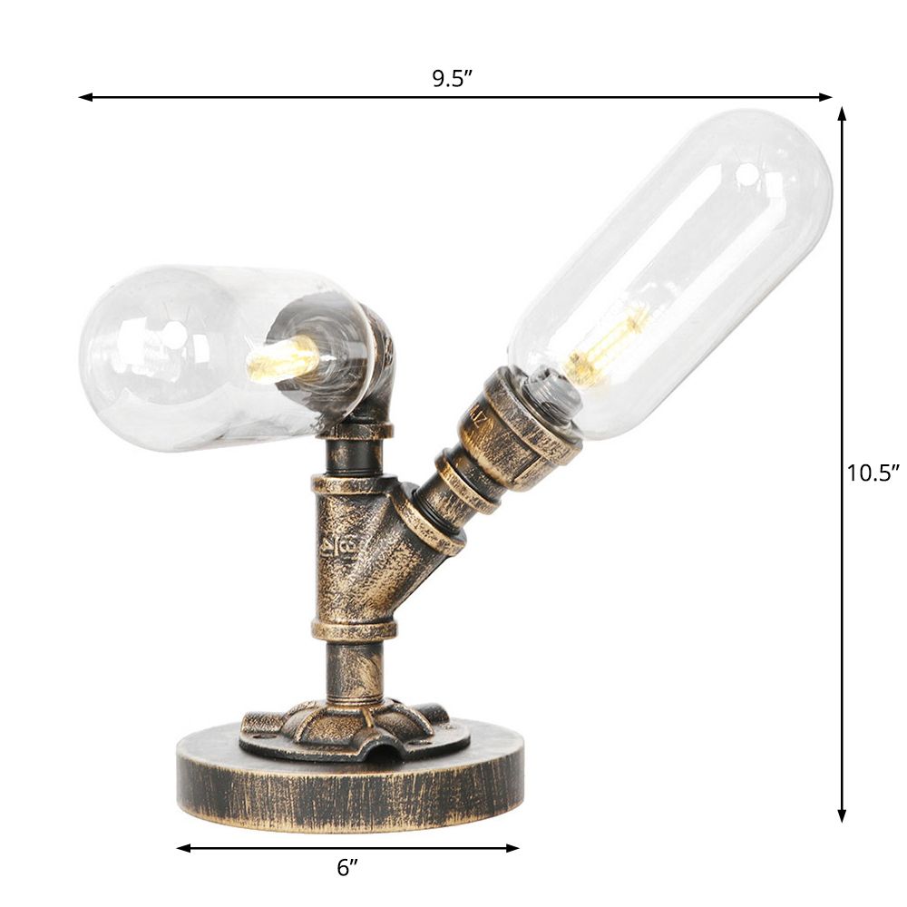 Industrial Oval Shade Desk Light 2-Bulb Clear/Bamernglas Tischlampe in gealterter Bronze für Wohnzimmer