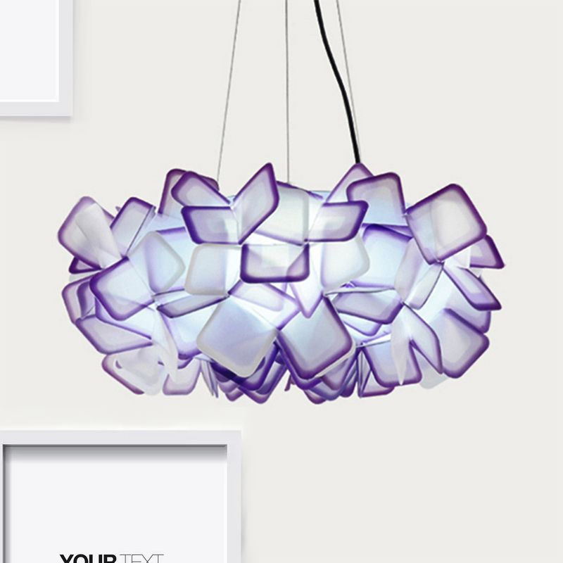 Braun/Blau/Lila Blüte Drop Anhänger zeitgemäß 21 "/27,5" breite 1-Licht-Acryldecklampe für Wohnzimmer