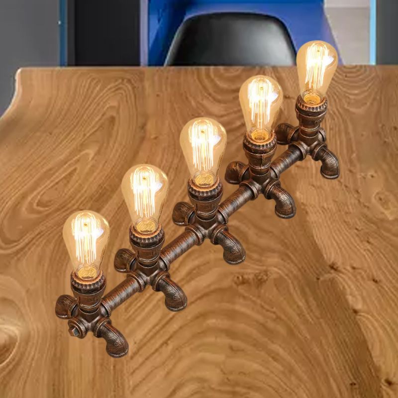 Bronze 2/3 lichten Standingslicht Industrieel Metallic Open bol Tafelverlichting met pijpontwerp voor coffeeshop