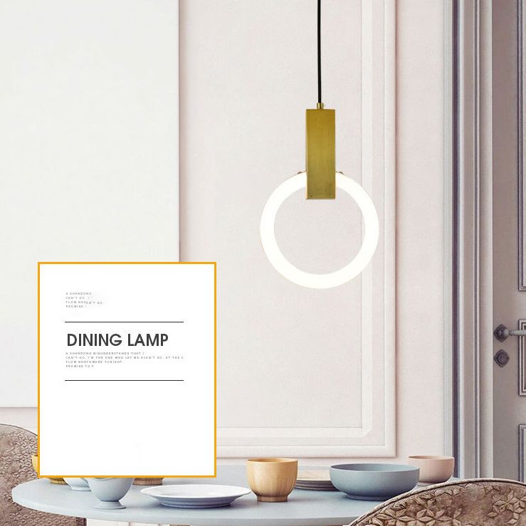 Metal Ring Pendant Lighting Fixture Simple Style LED Hanging Light Fixture in Gold