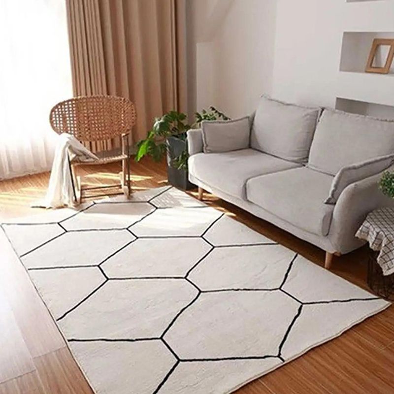 Beige Modern Rug Polyester Abstract Line Rug Non-Slip Backing Rug for Home Decor
