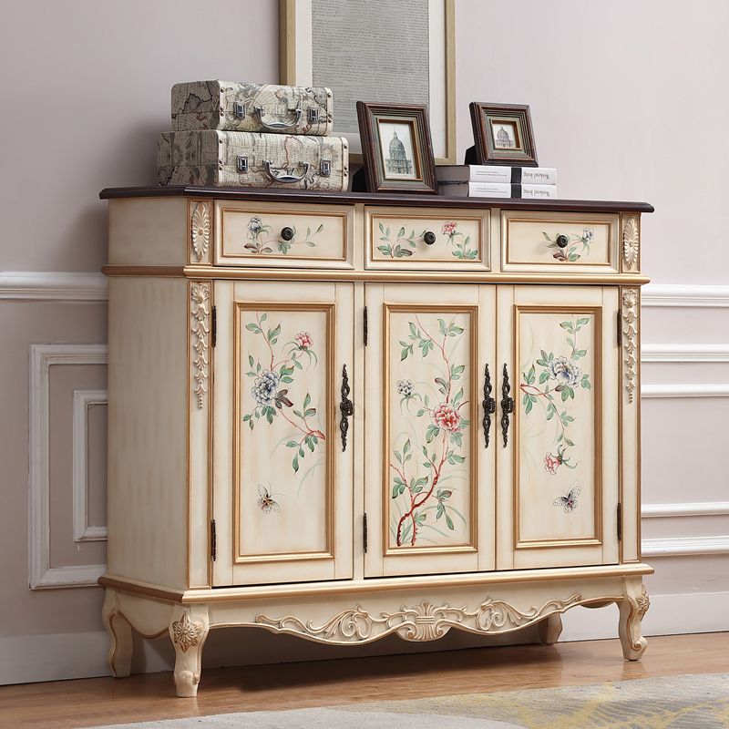 Industrial Cabriole Legs Accent Cabinet Solid Wood Storage Cabinet