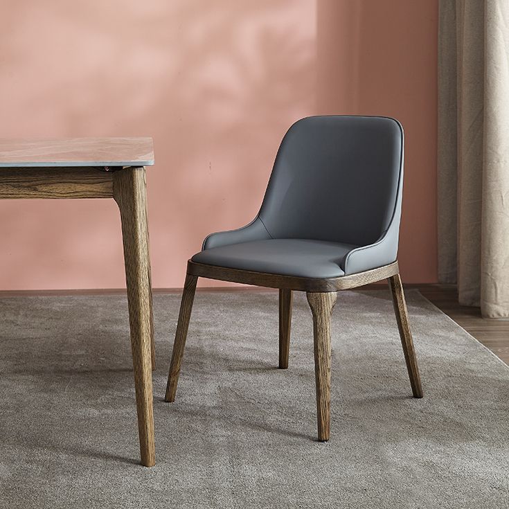 Midden-eeuwse moderne rechthoek eettafel grijs gesinterde stenen tafel met 4 as massief houten benen