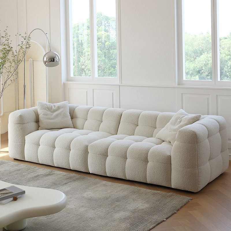 27.55" Tall Tuxedo Arm Sofa Fabric Biscuit Back Sofa in White