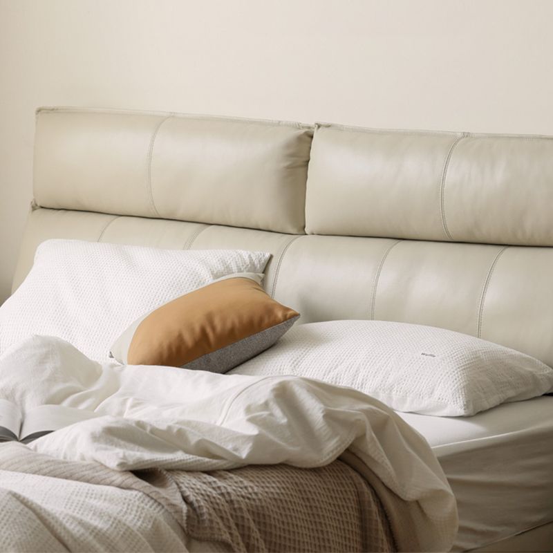 Leather Standard Bed Contemporary Wood Frame Bed with Upholstered Headboard