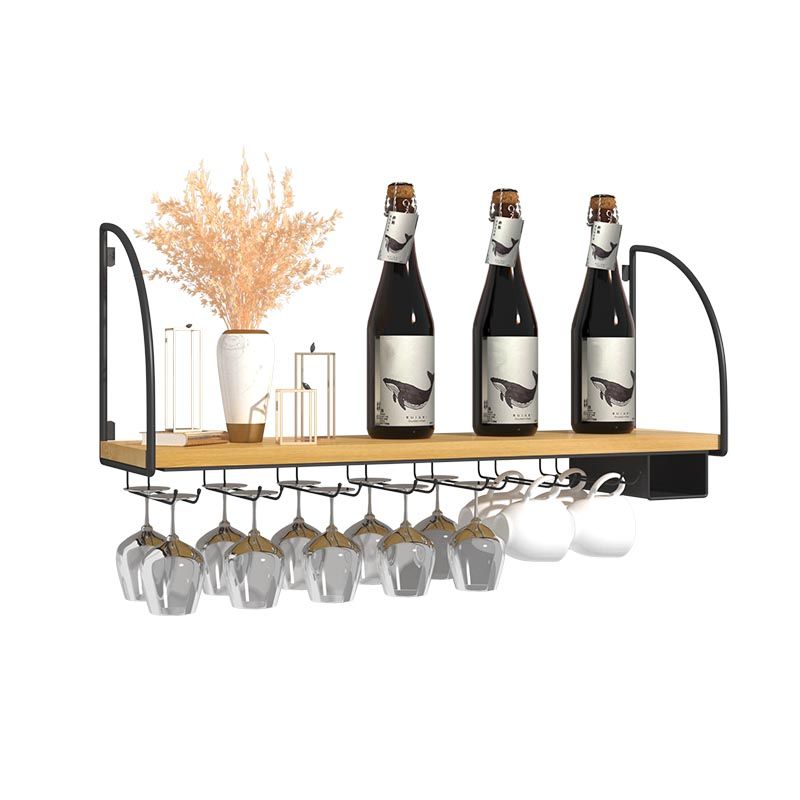 Wall Mounted Solid Wood Wine Bottle & Glass Rack Industrial Bottle Rack