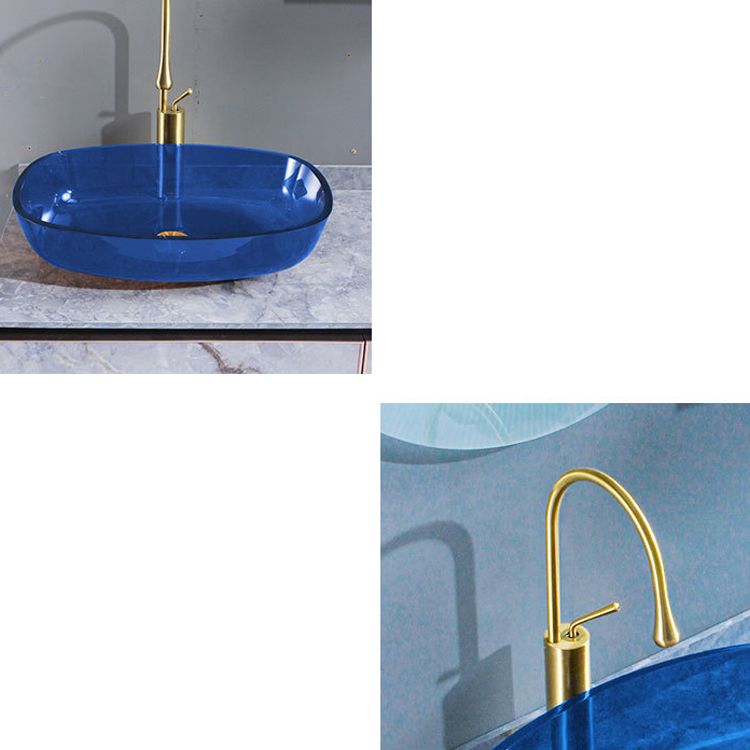Contemporary Bathroom Sink Glass Oval-Shape Vessel Bathroom Sink with Pop-Up Drain