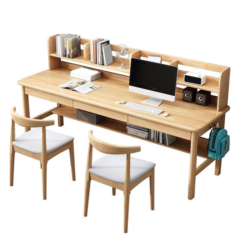 Contemporary Rectangular Solid Wood Writing Desk 3 Drawers H-shape Base Computer Desk