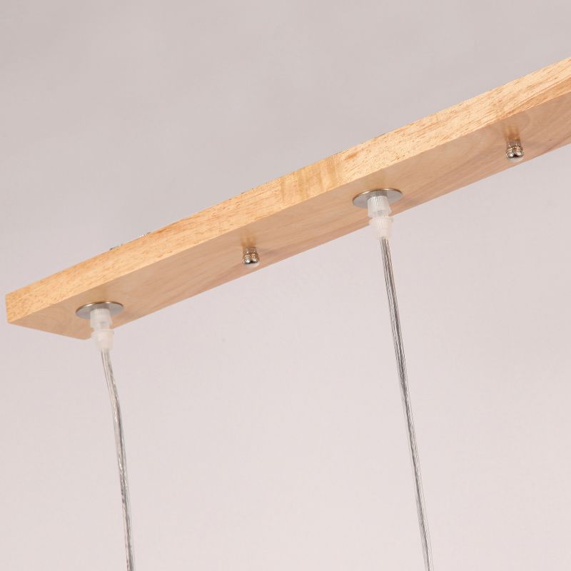 Opaline Glass Rectangular Island Light Simplicity 3-Head Wood Ceiling Pendant Light