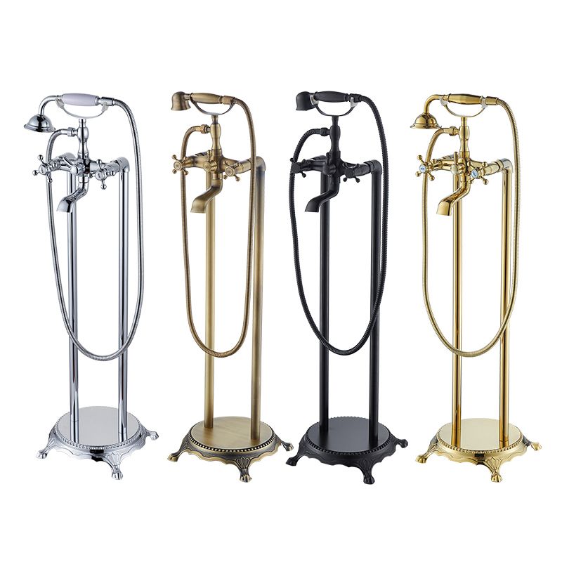 Traditional Floor Mounted Copper Freestanding Tub Filler Spray Gun Tub Filler Trim