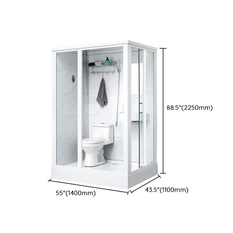 Framed Rectangle Frosted Corner Shower Stall with White Base