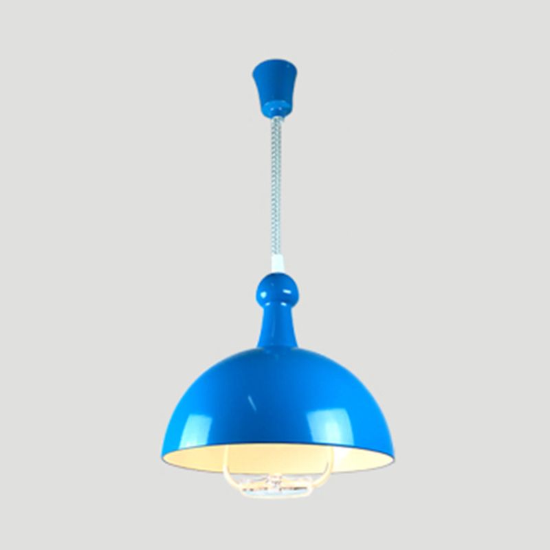 Macaron Hemispherical Suspension Lighting Metal 1-Light Dining Room Pendant Light with Pull Down Handle