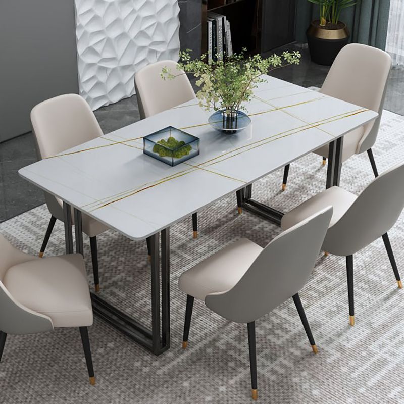 Modern White and Black in Marble Counter Table Rectangle Dining Table for Kitchen