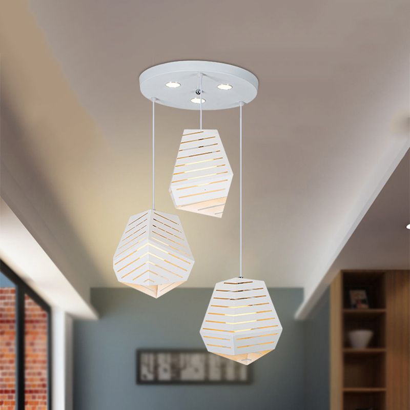 Hollowed Rock Shape Multi Light Pendant Modern Iron 3-Light Dining Table Suspended Lighting Fixture in White