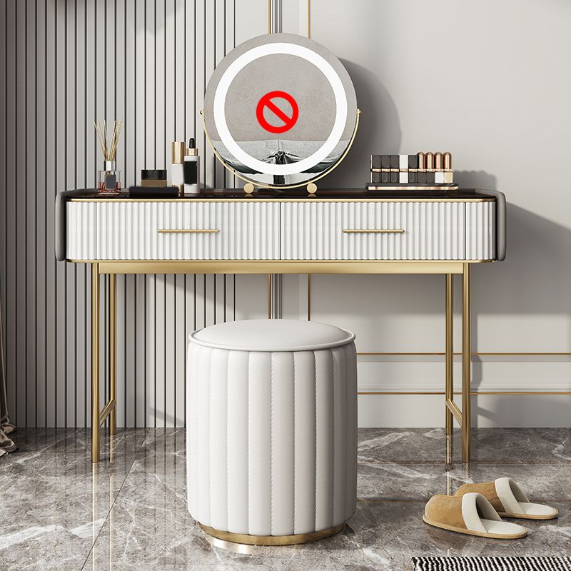 Glam Glass Top Vanity Makeup Table Stool Set with Storage Drawers