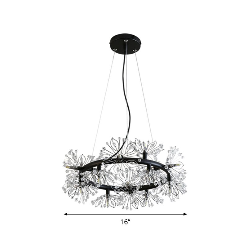 Black 18-Bulb Chandelier Lighting Modern Stylish Floral Crystal Bead Hanging Lamp Kit