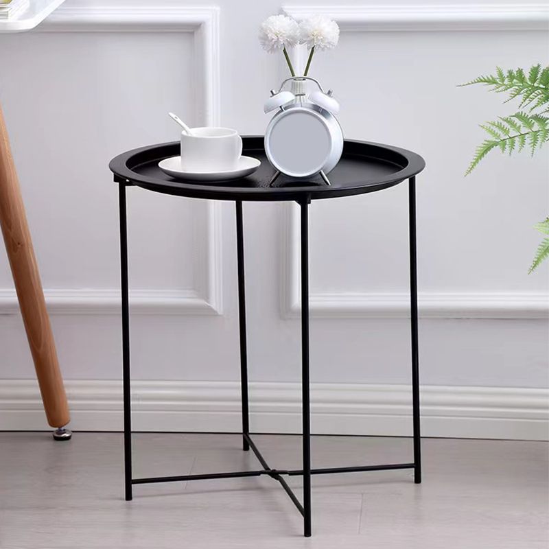 Mid-Century Cross Legs Side Table Metal Round Side End Table