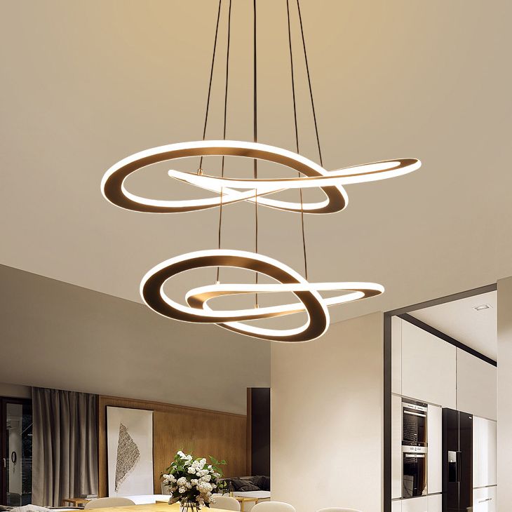 Twisting Metal Chandelier Lighting Fixture Modern LED Black Chandelier Lamp for Living Room