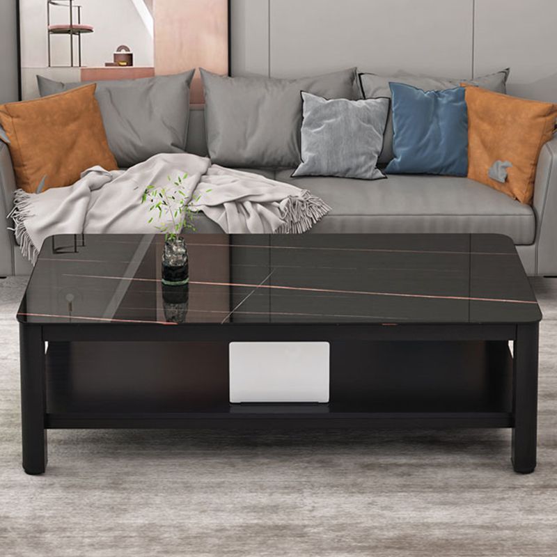 Contemporary Glossy Accent Table Rectangular Coffee Table with Shelf