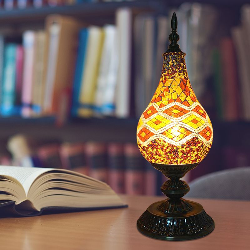 Lampe de Table LED en verre fabriquée à la main, Vintage, blanc/rouge/jaune, lampe de chevet en forme de larme pour chambre à coucher