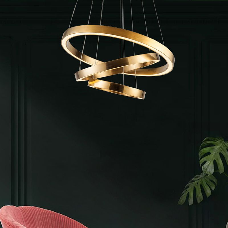 Ring kroonluchter licht postmodern metalen goud led hanger lichtkit voor woonkamer, warm/wit licht