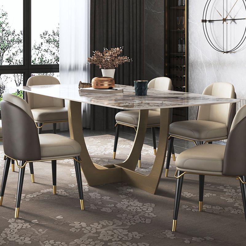 Metal Traditional Luxury Rectangle Table Sintered Stone Table for Dining Room and Kitchen